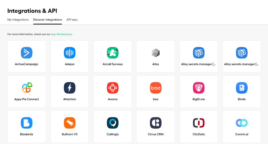 Aircall app integrations