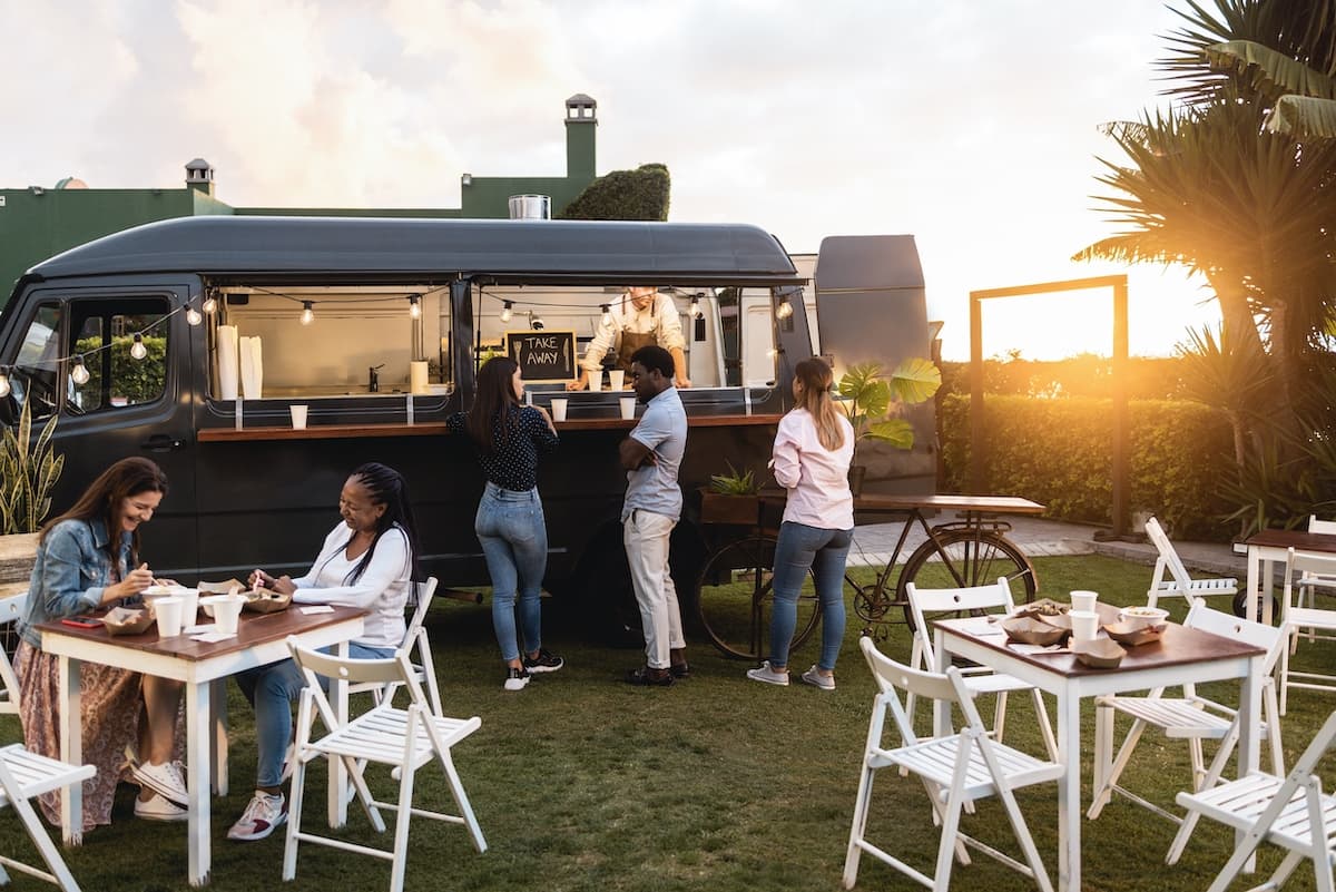 people ordering from a food truck