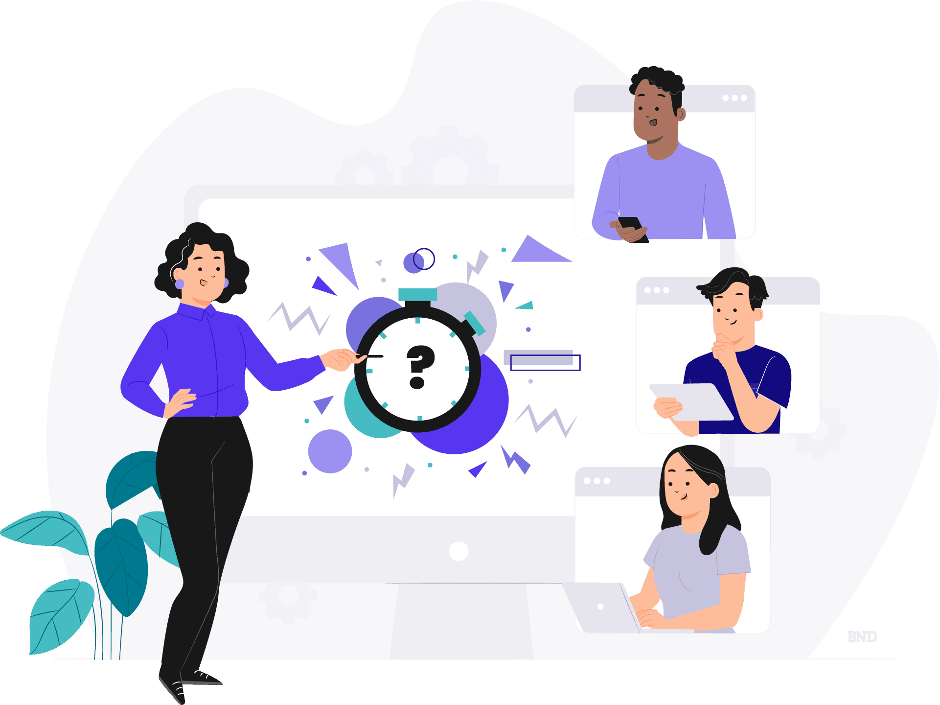 graphic of people surrounding a question mark in a circle