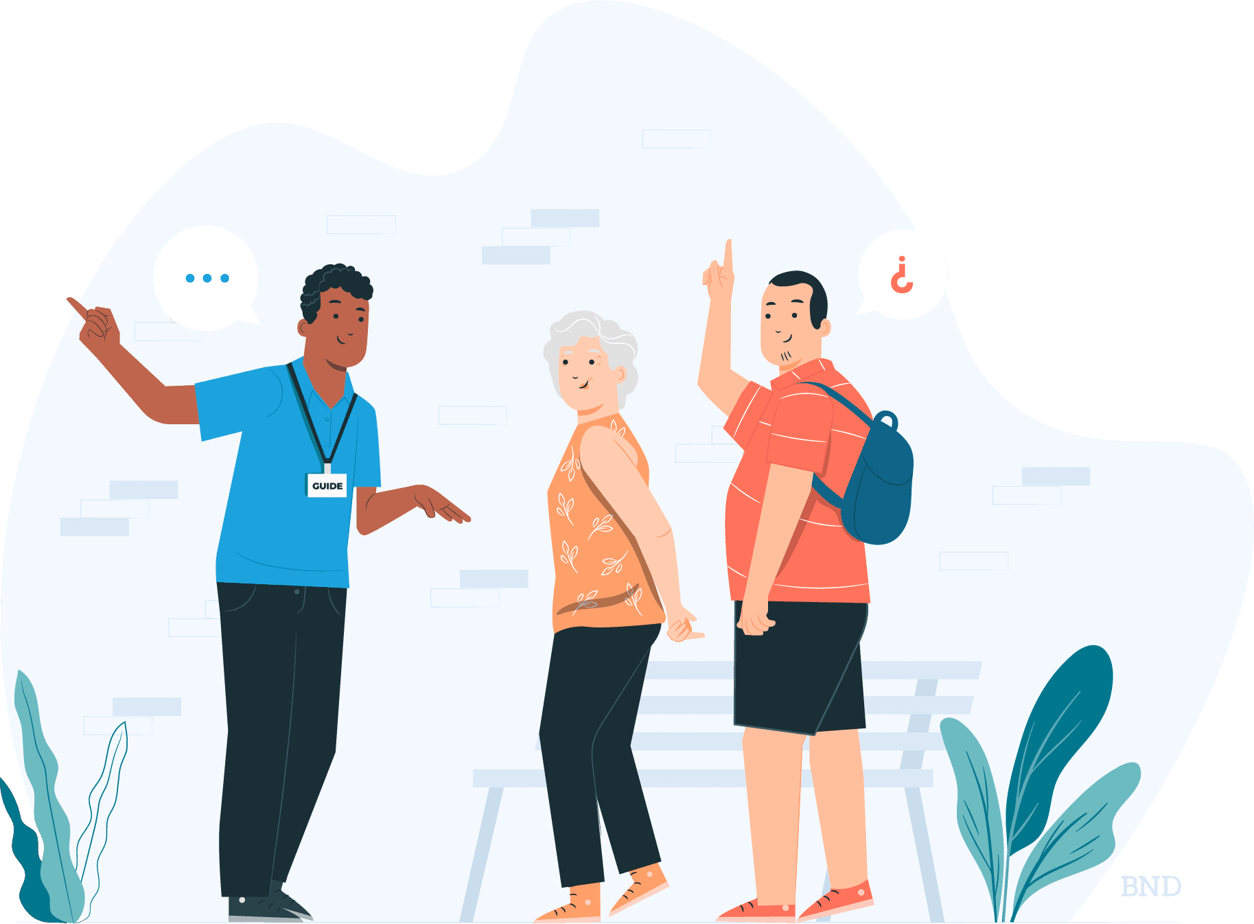 graphic of a tour guide giving a tour