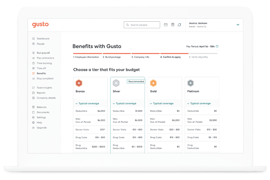 Gusto health plan options