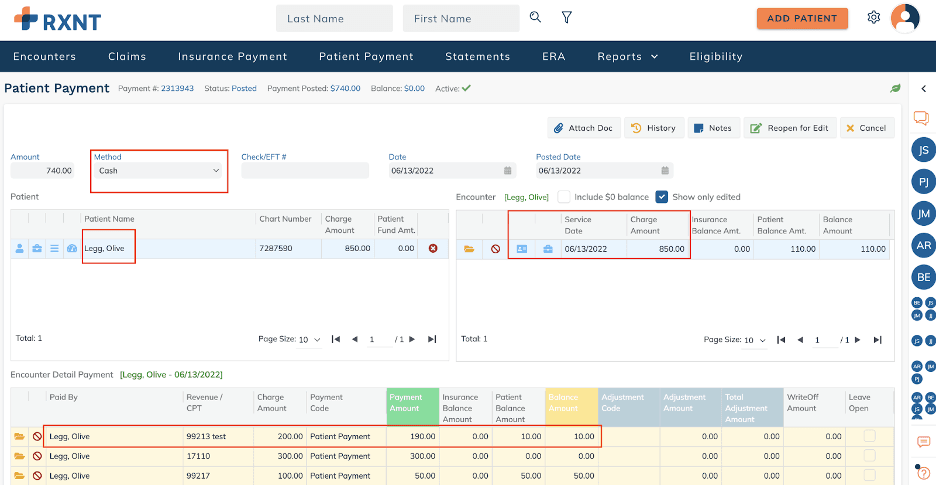 RXNT patient payment screen
