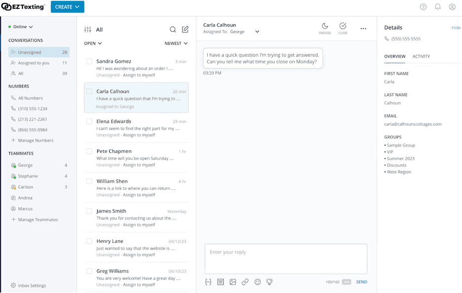 EZ Texting inboxes