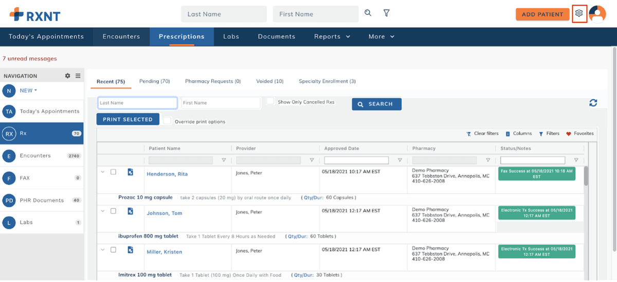 RXNT prescriptions