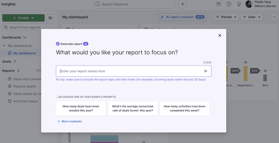Pipedrive insight reporting
