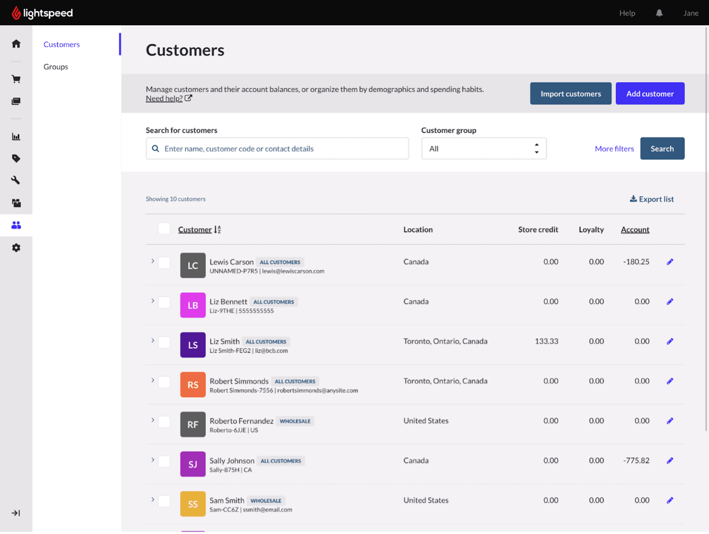 Lightspeed customer database