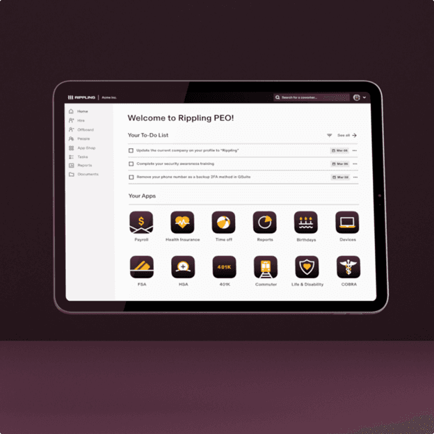 Rippling PEO welcome screen