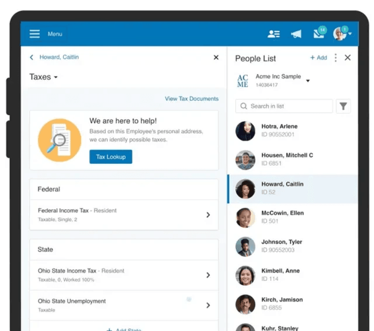 Paychex tax dashboard