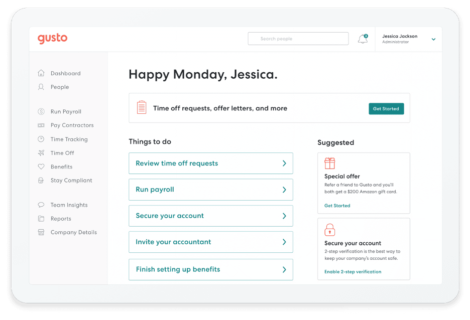 Gusto payroll screen