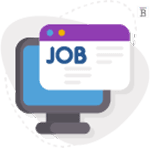 graphic of a computer screen with a job description popping out of the screen