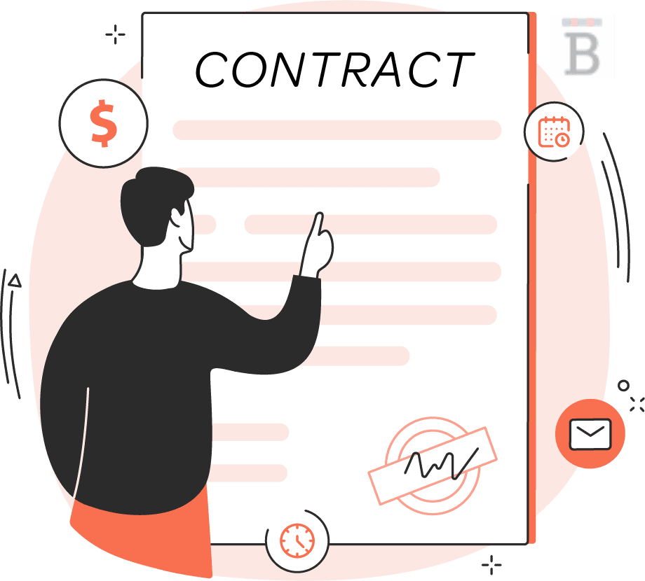 graphic of a person pointing to an oversized contract
