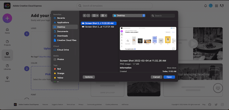 Creative Cloud Express choose image