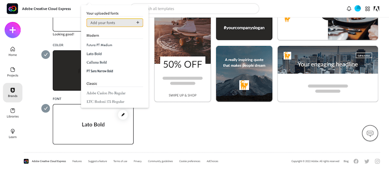 Creative Cloud Express add fonts