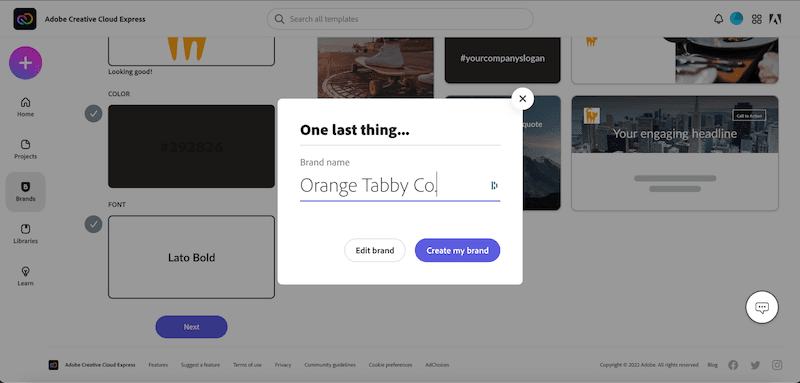 Creative Cloud Express add brand name