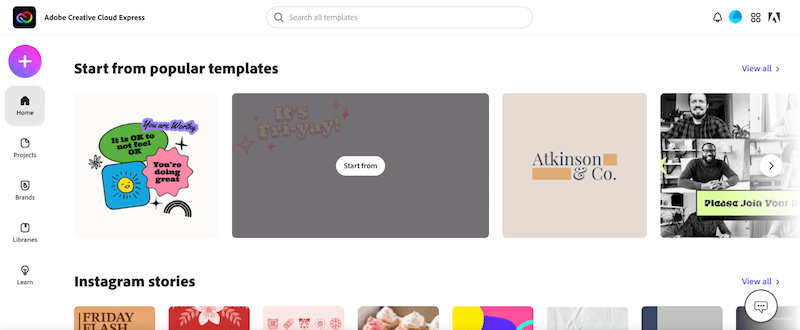 Creative Cloud Express popular themes