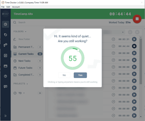 Time Doctor on-screen alerts