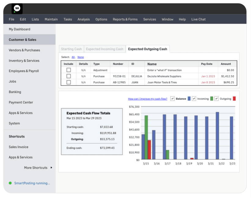 Sage 50 dashboard