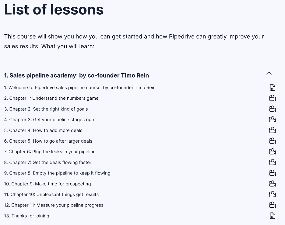 PipeDrive life lessons course