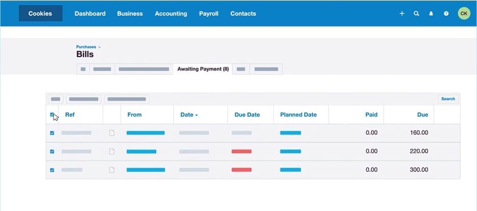 Xero outstanding bills
