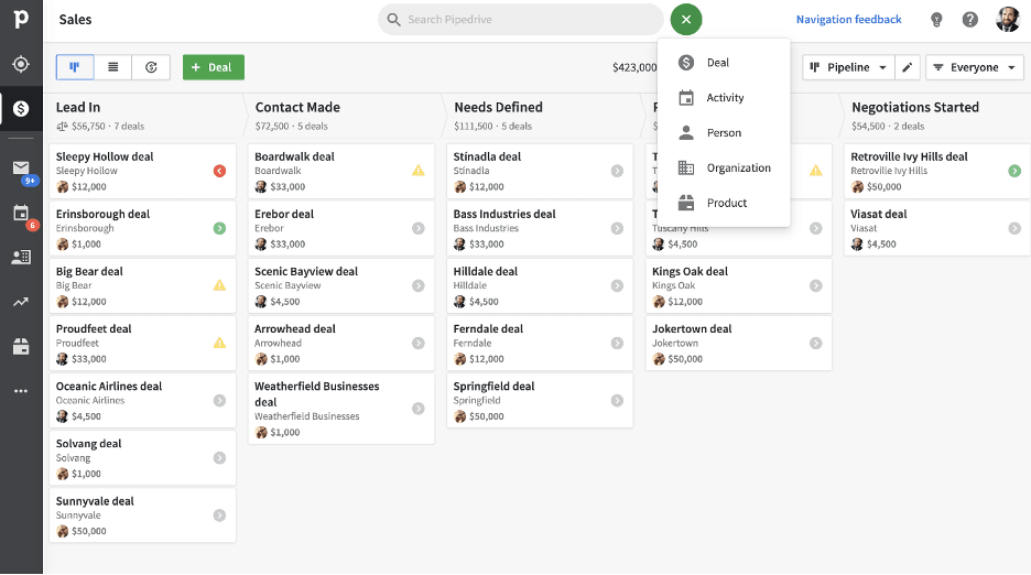 Pipedrive's visual pipeline