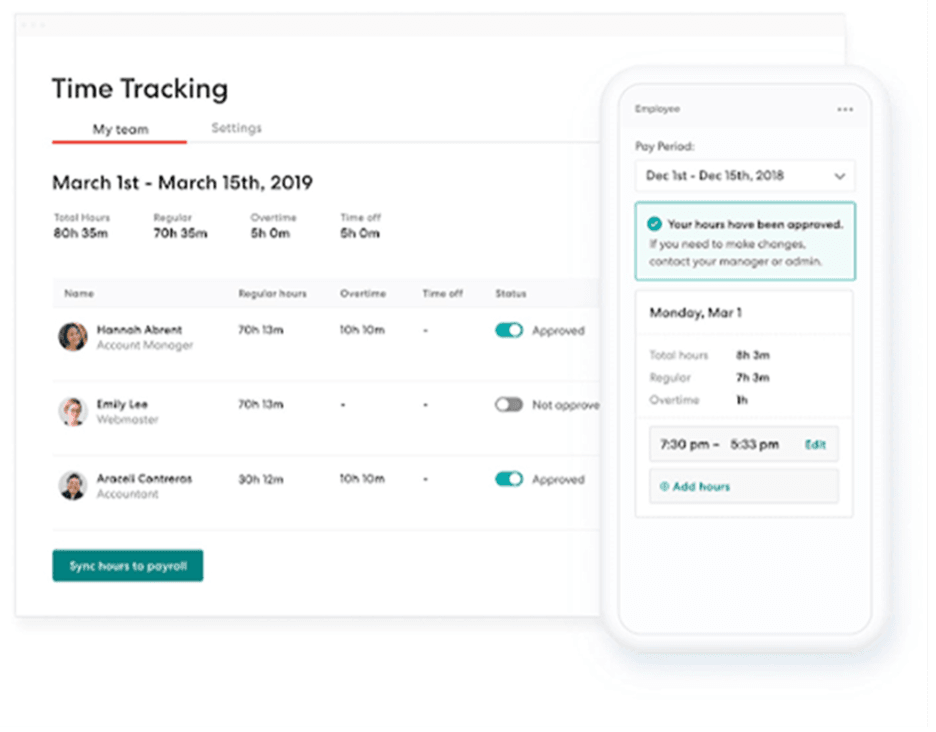 Gusto time-tracking features