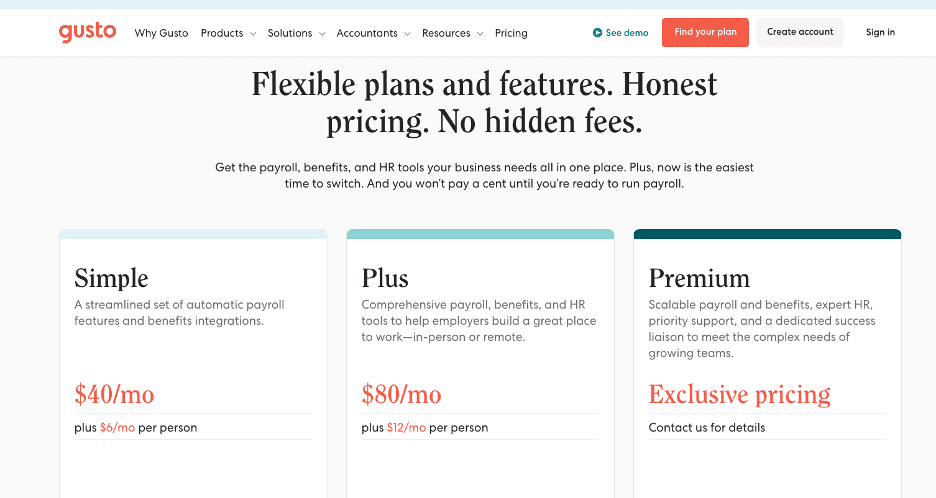 Gusto employee plans