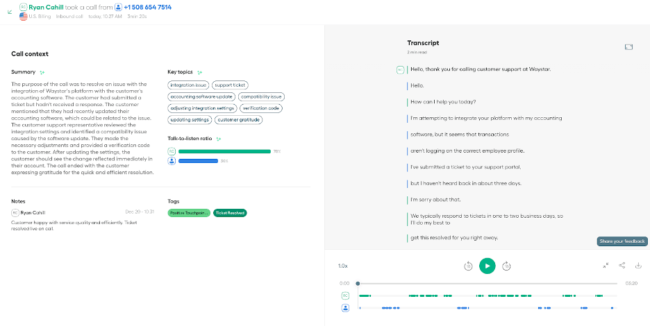 Aircall call summaries