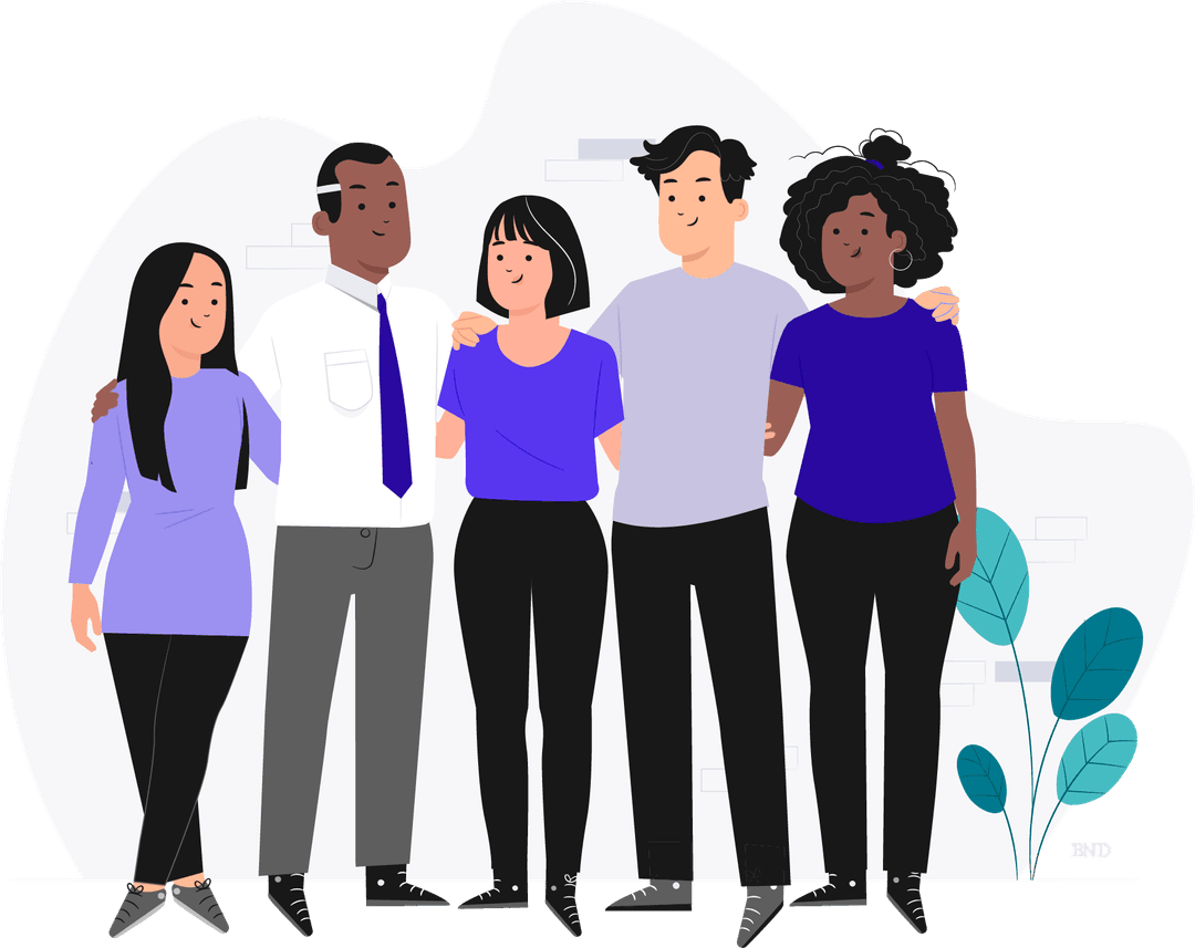 graphic of smiling colleagues standing in a line