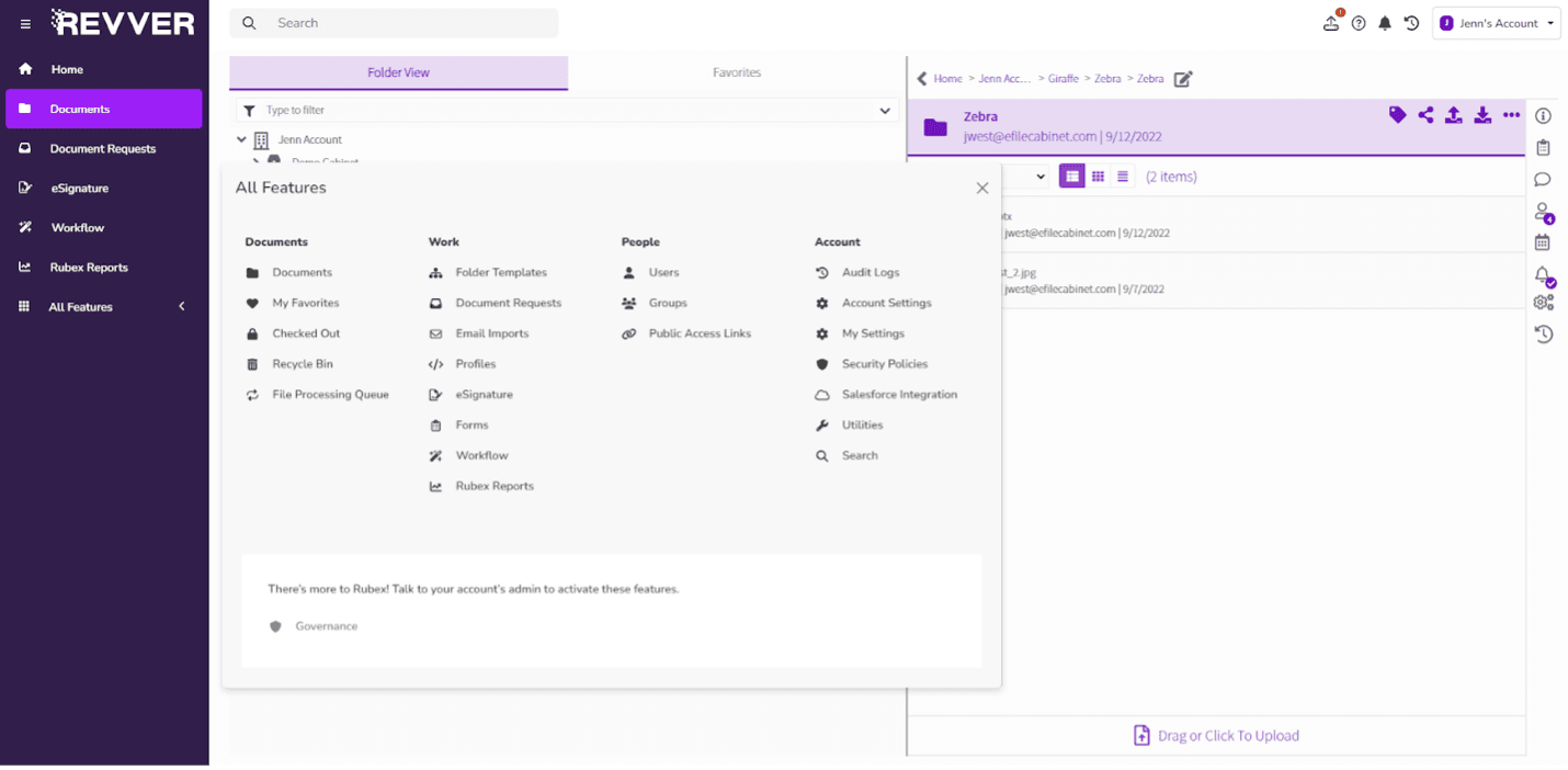 Revver All Features menu
