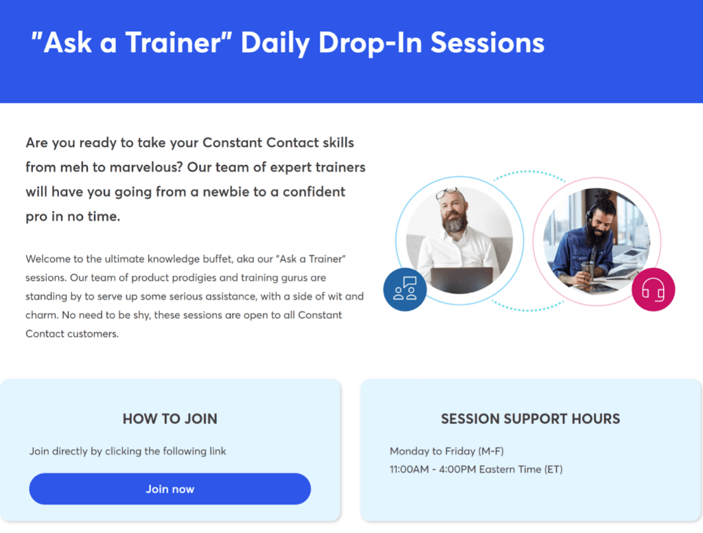 Constant Contact Ask A Trainer support session