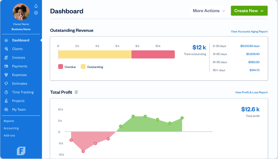 Freshbooks dashboard