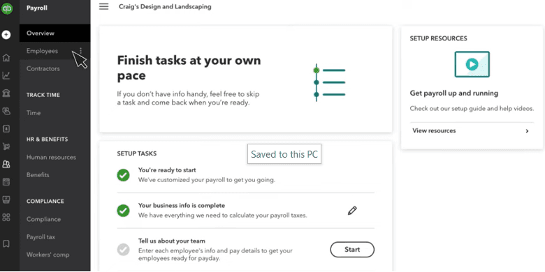 Quickbooks Payroll employee tab