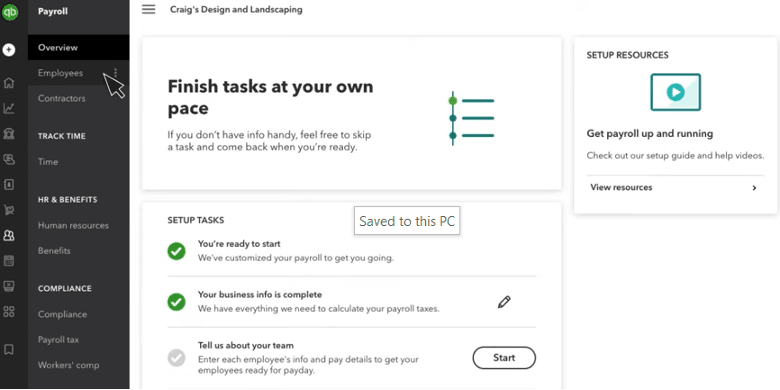 Quickbooks Payroll employee tab