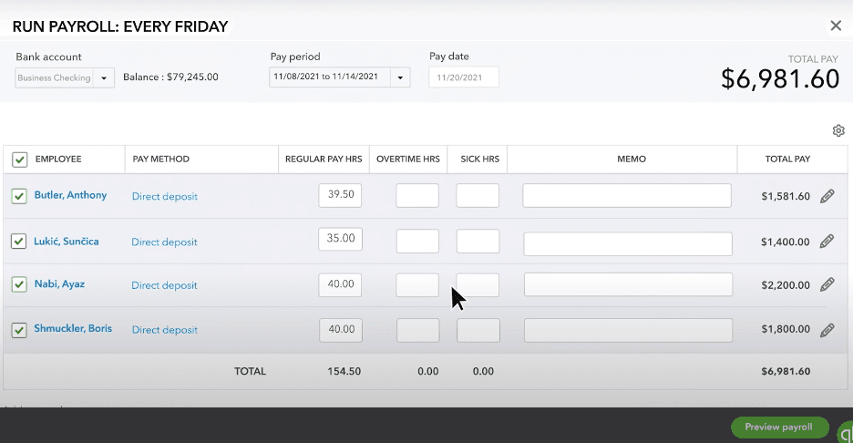 Quickbooks Online payroll information
