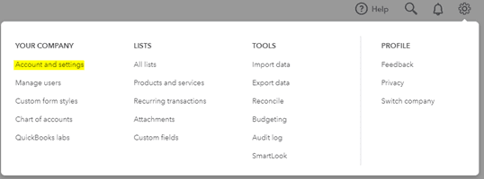Quickbooks account settings