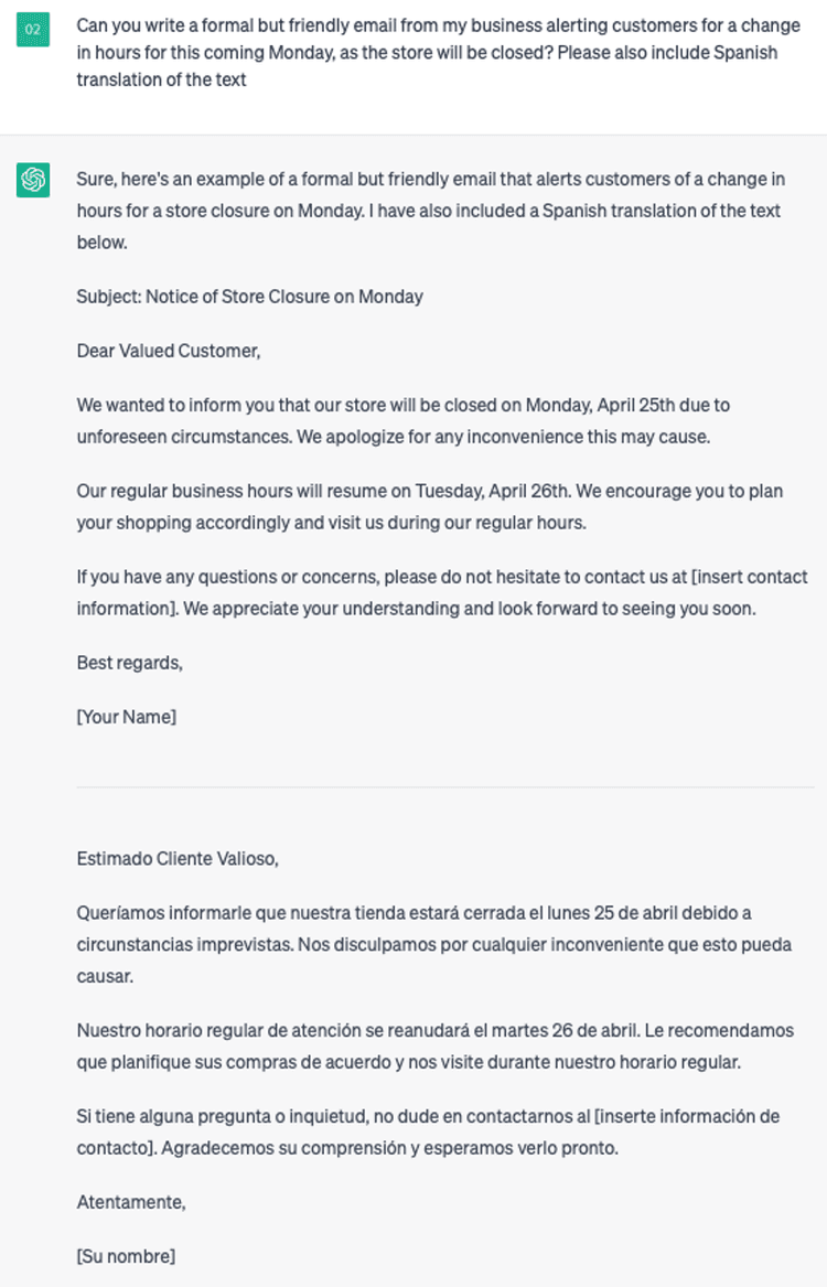 ChatGPT business communications