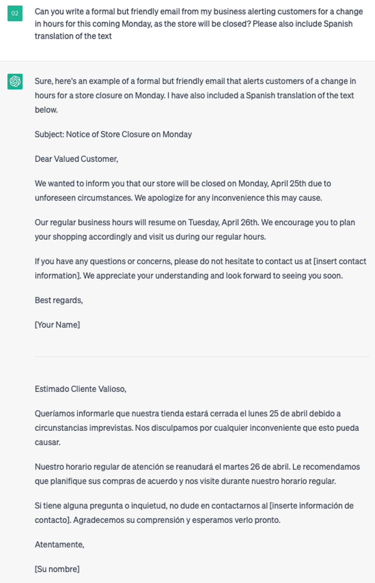 ChatGPT business communications