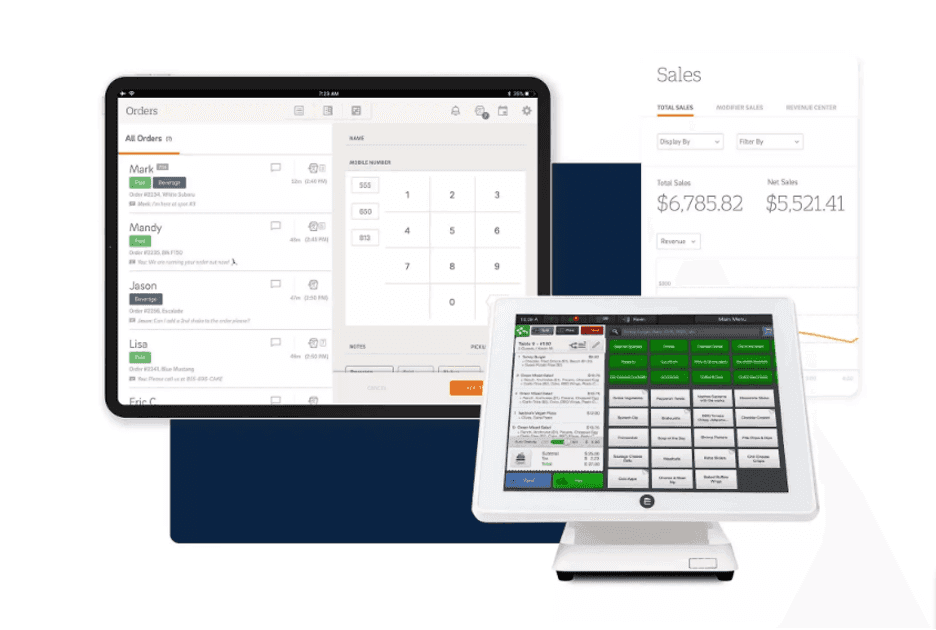 cake POS on a tablet and a computer monitor