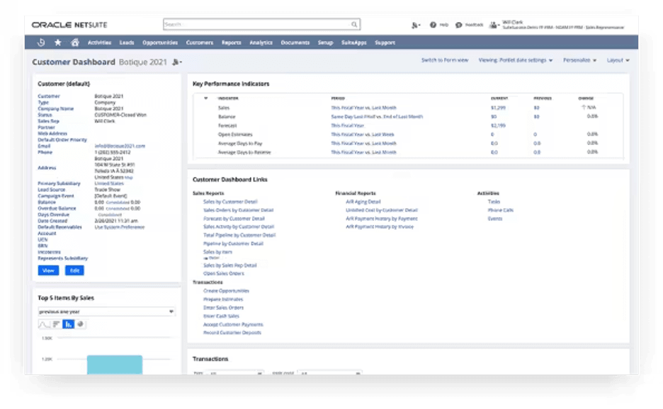 Netsuite customer dashboard