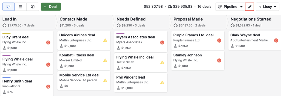 Pipedrive Kanban card pipeline